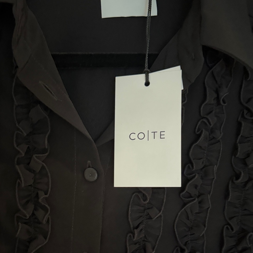 Black Ruffle-Front Button-Up Blouse - Picture 3 of 8